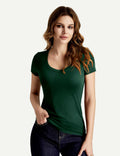 Amoretu Dark Green Slim Fit V Neck T Shirt Short Sleeve Basic Top Size L by Deal US