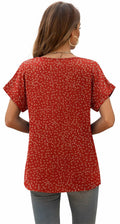 QUEZHU Women's V Neck Short Sleeve Chiffon Blouse Wine Red Size Small by Deal US