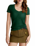 Amoretu Dark Green Slim Fit V Neck T Shirt Short Sleeve Basic Top Size L by Deal US