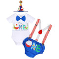 Big One Boys Bowtie Romper Suspenders Diaper Cover Hat Royal Blue Size 6-12M by Deal US