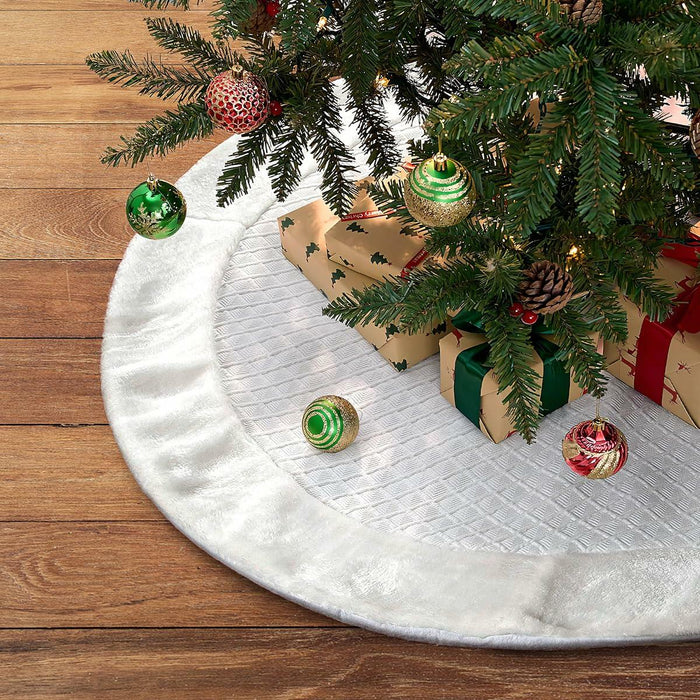 USILAND Christmas Tree Skirt White Faux Fur Rhombus Texture Size 32 by Deal US