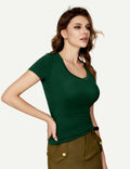 Amoretu Dark Green Slim Fit V Neck T Shirt Short Sleeve Basic Top Size L by Deal US