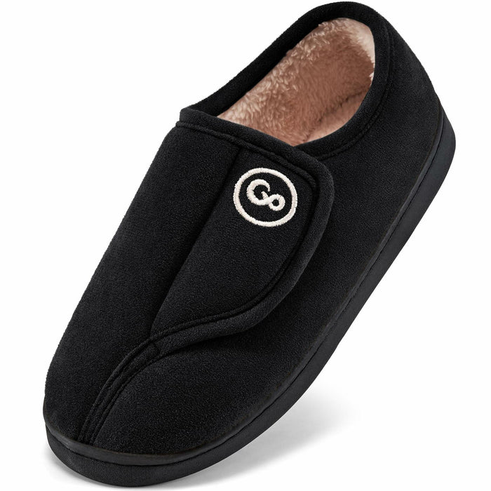 HARENCE Women's Adjustable Memory Foam Fur Lined Slippers Black Size 42/43 by Deal US