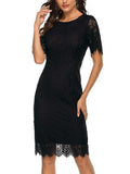 MEROKEETY Women's Short Sleeve Lace Floral Cocktail Dress Crew Neck Size S by Deal US