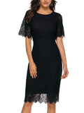 MEROKEETY Women's Short Sleeve Lace Floral Cocktail Dress Crew Neck Size S by Deal US