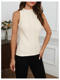 BEAUDRM Women's Textured Backless Mock Neck Tank Top Apricot Size L by Deal US
