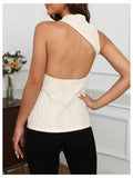 BEAUDRM Women's Textured Backless Mock Neck Tank Top Apricot Size L by Deal US