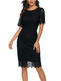 MEROKEETY Women's Short Sleeve Lace Floral Cocktail Dress Crew Neck Size S by Deal US