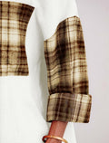 HWOKEFEIYU Cotton Button Down Shirt Women Casual Brown Grid Size S by Deal US