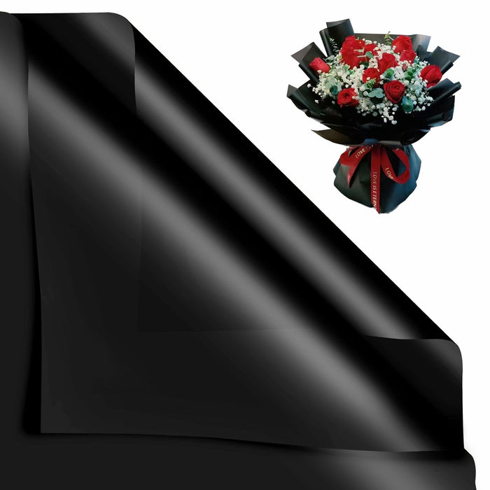 Funfery 20 Sheets Black Flower Bouquet Wrapping Paper Gold Edge Waterproof by Deal US