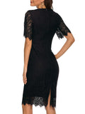 MEROKEETY Women's Short Sleeve Lace Floral Cocktail Dress Crew Neck Size S by Deal US