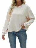 Nfsion Womens Casual Long Sleeve Crewneck Ribbed Shirt Apricot Size S by Deal US