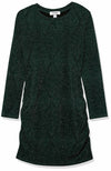 Speechless Girls' Long Sleeve Glitter Knit Ruched Party Dress, Hunter, 7