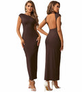 XinFSh Women Plus Size Formal Maxi Dress Cap Sleeve Crew Neck Brown - Size L by Deal US