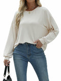 Nfsion Womens Casual Long Sleeve Crewneck Ribbed Shirt Apricot Size S by Deal US
