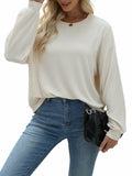 Nfsion Womens Casual Long Sleeve Crewneck Ribbed Shirt Apricot Size S by Deal US