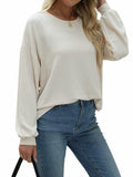 Nfsion Womens Casual Long Sleeve Crewneck Ribbed Shirt Apricot Size S by Deal US