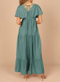 Acelitt Women's Maxi Dress V Neck Short Sleeve Black Size Small by Deal US