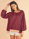 Womens Oversized Sweatshirt Cotton Long Sleeve Pullover Wine Purple Size L by Deal US