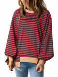 Womens Oversized Sweatshirt Cotton Long Sleeve Pullover Wine Purple Size L by Deal US