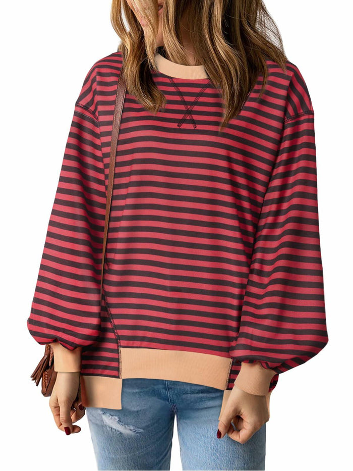 Womens Oversized Sweatshirt Cotton Long Sleeve Pullover Wine Purple Size L by Deal US