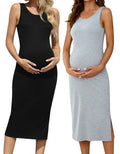 Brynmama 2 Pack Maternity Skirts Black Grey Sleeveless Side Split Midi Size M by Deal US