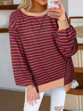 Womens Oversized Sweatshirt Cotton Long Sleeve Pullover Wine Purple Size L by Deal US