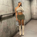 Womens Y2K Cargo Mini Skirt Elastic Waist Ruched Side Pockets Size S by Deal US