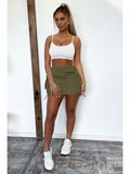 Womens Y2K Cargo Mini Skirt Elastic Waist Ruched Side Pockets Size S by Deal US