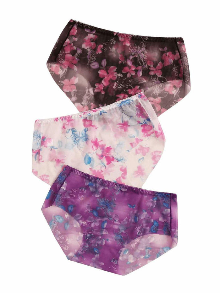 OYOANGLE Women's Floral Print Sheer Panties Mid Waist 3 Pc Multicolor Size L by Deal US