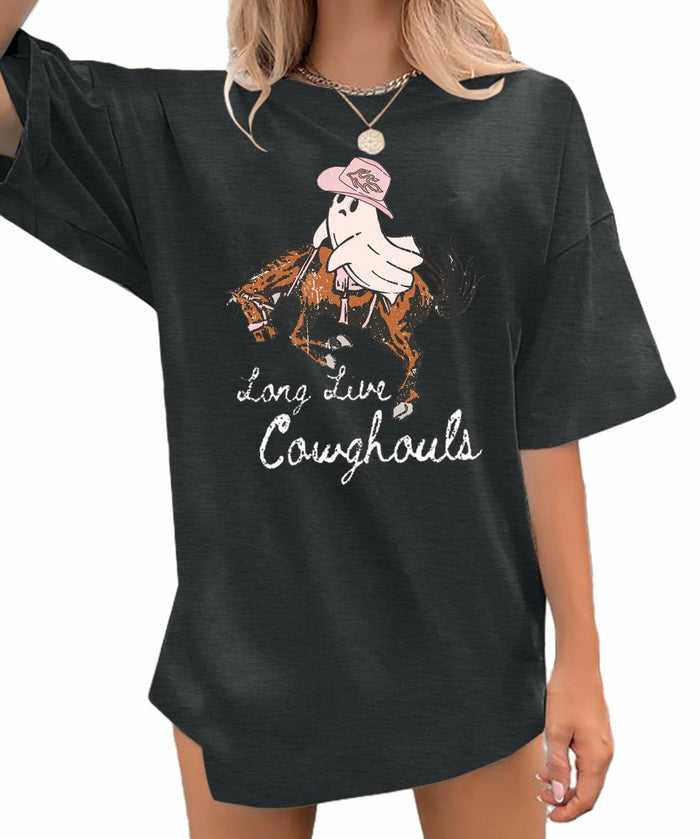 Western Halloween T-Shirt Funny Cowghouls Spooky Grey Size M by Deal US