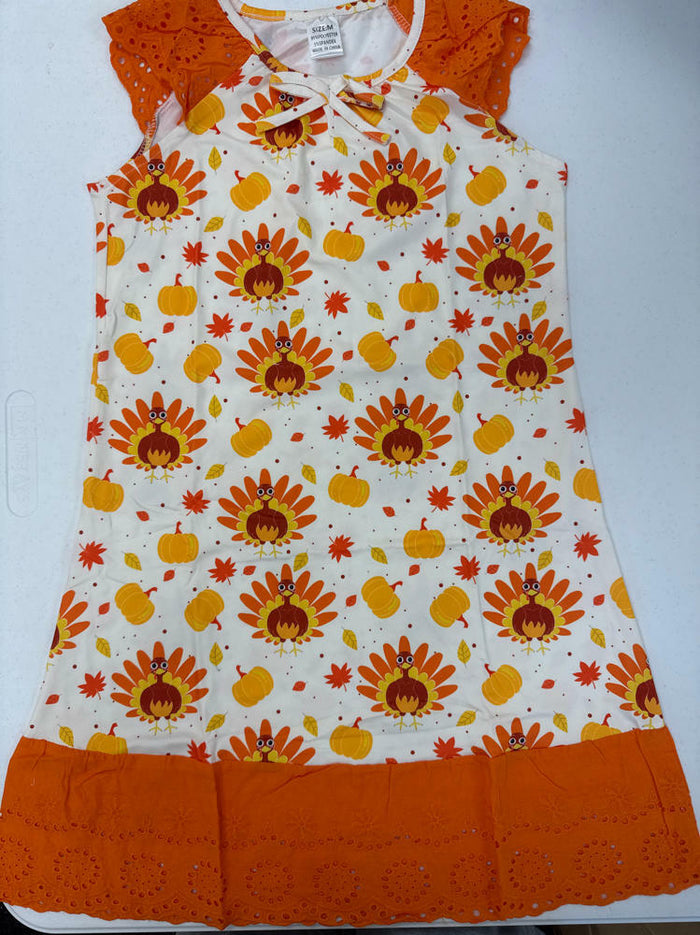 Thanksgiving Girls Nightgown Orange Turkey Print Sleepwear Size 7-8 by Deal US