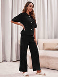 Imily Bela Womens Hollow Out Knit Cardigan & Wide Leg Pants Set Black Size M by Deal US