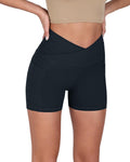 ODODOS Gathered Cross Waist Yoga Shorts with Pockets Navy Size XS by Deal US