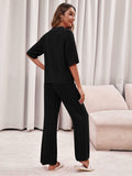 Imily Bela Womens Hollow Out Knit Cardigan & Wide Leg Pants Set Black Size M by Deal US