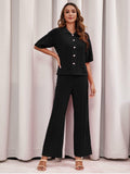 Imily Bela Womens Hollow Out Knit Cardigan & Wide Leg Pants Set Black Size M by Deal US