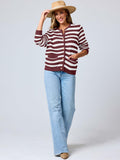 ANRABESS Women's Tweed Knit Cardigan White Red Stripe Size Small by Deal US