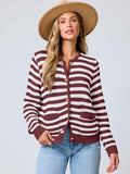 ANRABESS Women's Tweed Knit Cardigan White Red Stripe Size Small by Deal US