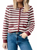 ANRABESS Women's Tweed Knit Cardigan White Red Stripe Size Small by Deal US