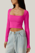 Meyeeka Women's Azalea Long Sleeve Cropped Seamless Scoop Neck Top Size M by Deal US