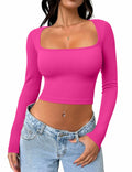 Meyeeka Women's Azalea Long Sleeve Cropped Seamless Scoop Neck Top Size M by Deal US