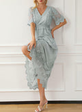 Happy Sailed Womens Gray Floral Lace Maxi Dress V Neck Button Down Size M by Deal US