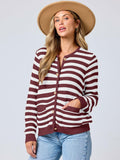 ANRABESS Women's Tweed Knit Cardigan White Red Stripe Size Small by Deal US