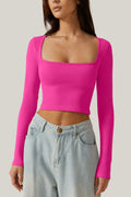 Meyeeka Women's Azalea Long Sleeve Cropped Seamless Scoop Neck Top Size M by Deal US