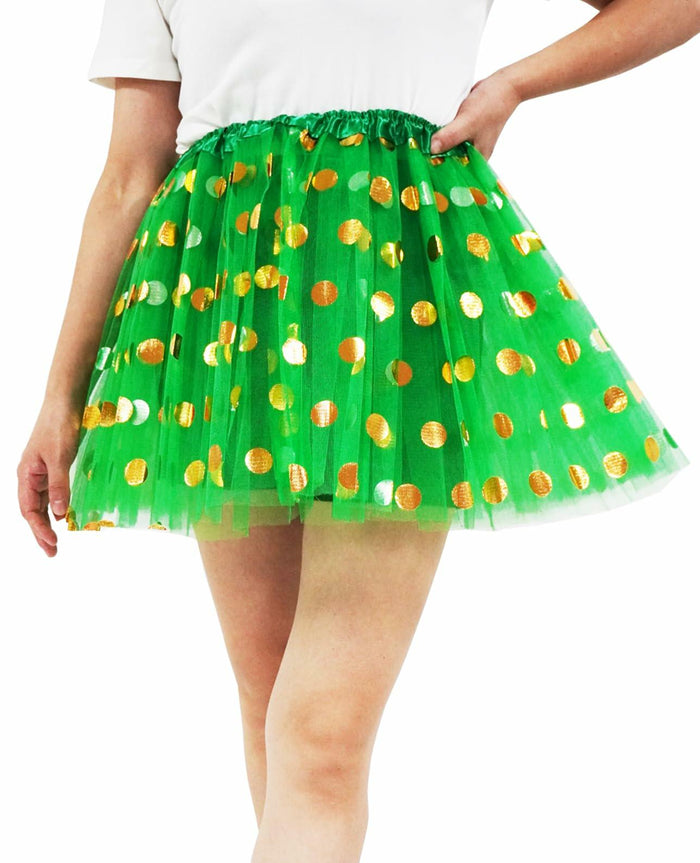 DMLBC Women's Green Polka Dot Tulle Tutu Skirt Ballet Costume Dress-Up - Size L by Deal US