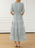 Happy Sailed Womens Gray Floral Lace Maxi Dress V Neck Button Down Size M by Deal US
