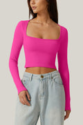 Meyeeka Women's Azalea Long Sleeve Cropped Seamless Scoop Neck Top Size M by Deal US