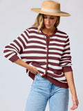 ANRABESS Women's Tweed Knit Cardigan White Red Stripe Size Small by Deal US