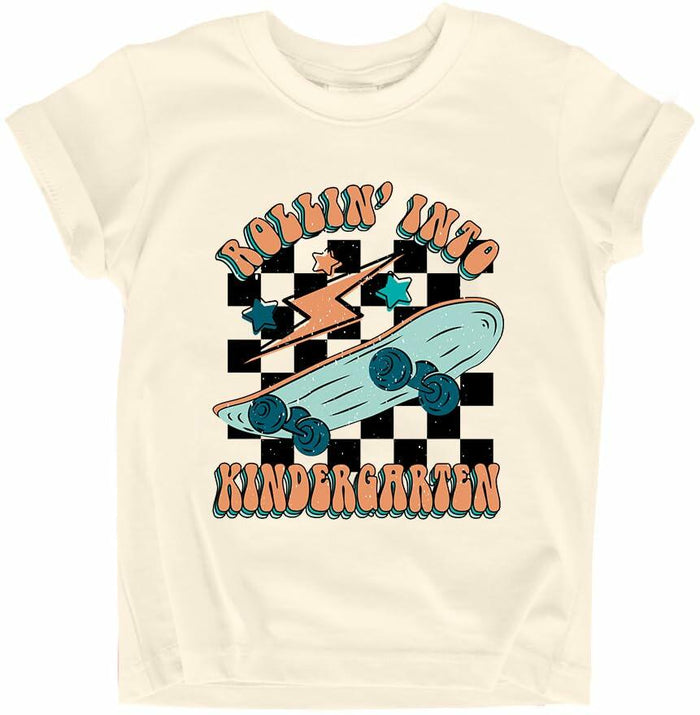 FAYALEQ Rollin Into Kindergarten Skateboard Shirt Beige Kids - Size 3-4T by Deal US
