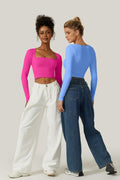 Meyeeka Women's Azalea Long Sleeve Cropped Seamless Scoop Neck Top Size M by Deal US